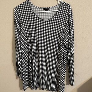 J. Jill Wearever Collection Black and White Checkered Long Sleeve Top